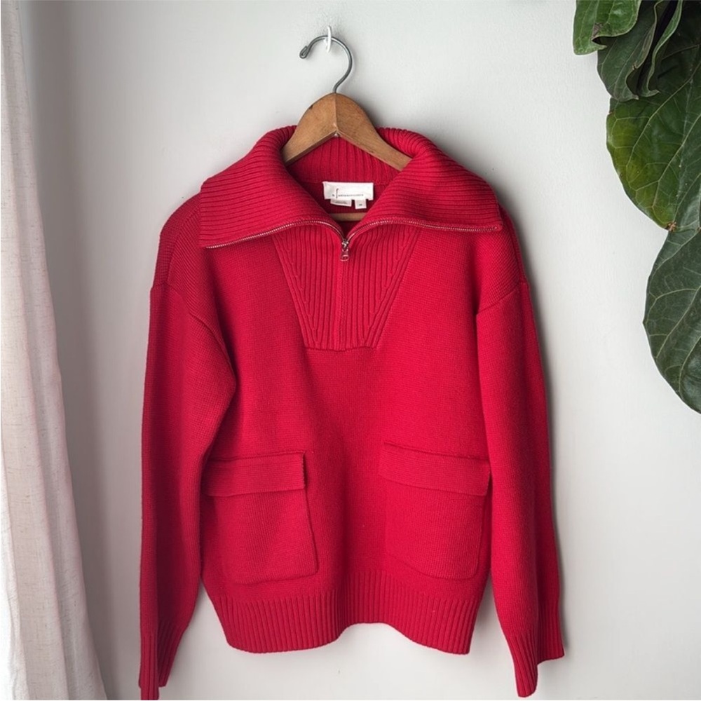 Anthro English Factory Red Quarter Zip Oversized Wool Sweater
